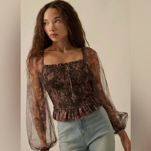 NWT Promesa floral smocked top with sheer puff sleeves — boho cottagecore dream